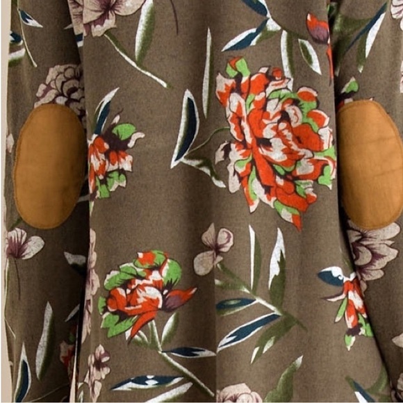 Entro Dress Women's Size L Brown Floral Lace Up Elbow Patches Long Sleeve Boho - Picture 9 of 9